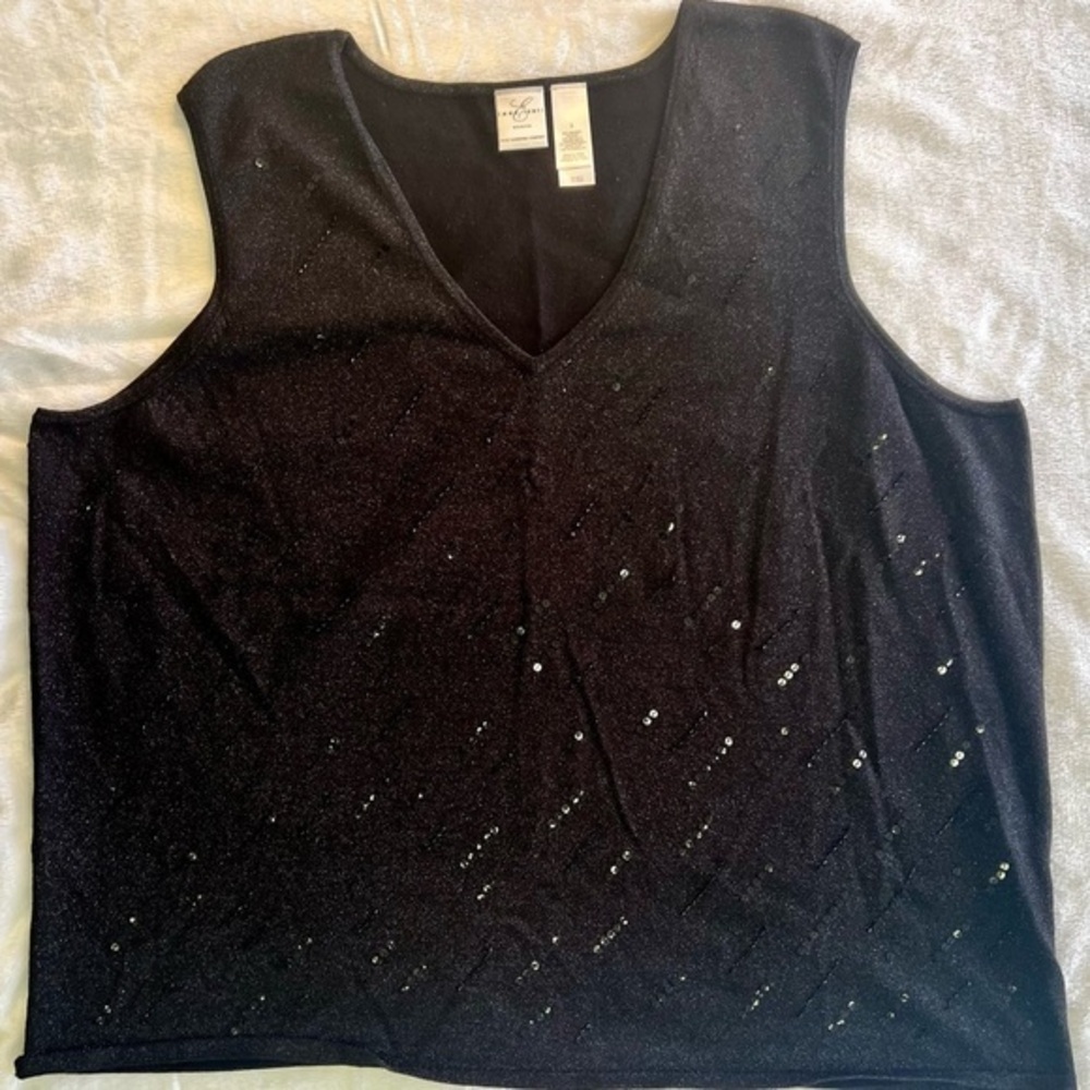 Emma James Liz Claiborne Black Silver Sleeveless Sequin Beaded Sweater Sz 3X EUC